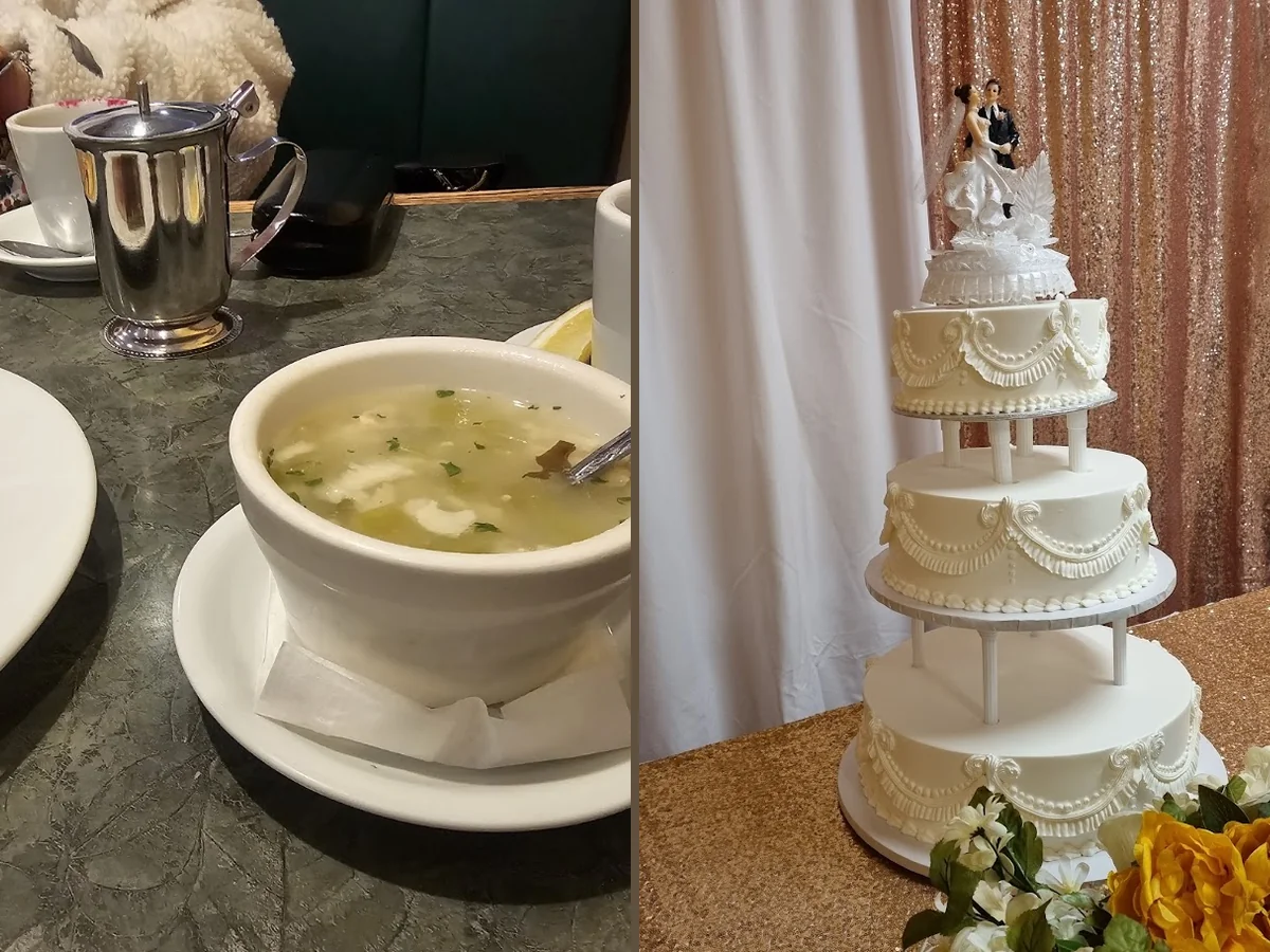 Cozy diner tables with simple place settings.